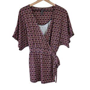 By Anthropologie Multicolor Geometric Printed Wrap Blouse